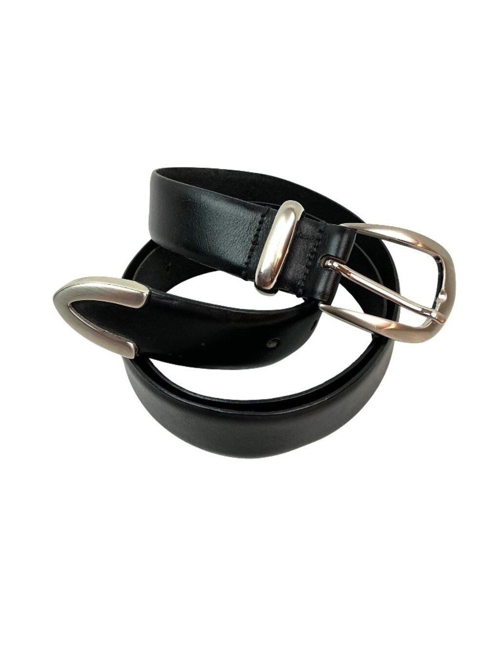Genuine Leather Belt With Silver-Tone Buckle And Tip Womens Large Black